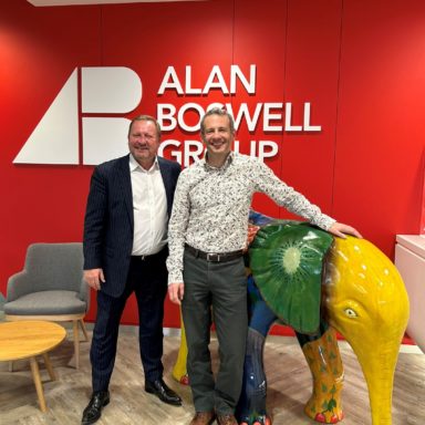 Mike Greenland, Cambridge Branch Director, and Lee Boswell, Marketing Director with one of the previous years' sculptures